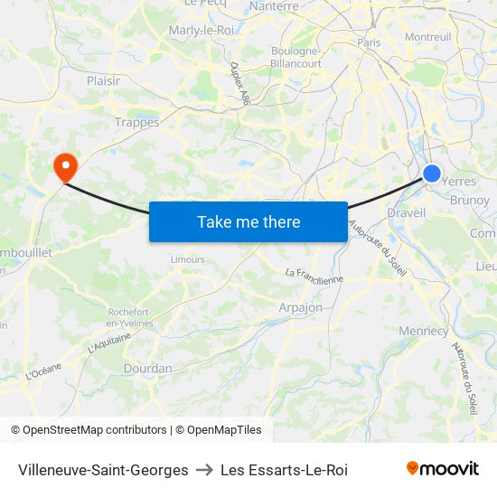 Villeneuve-Saint-Georges to Les Essarts-Le-Roi map