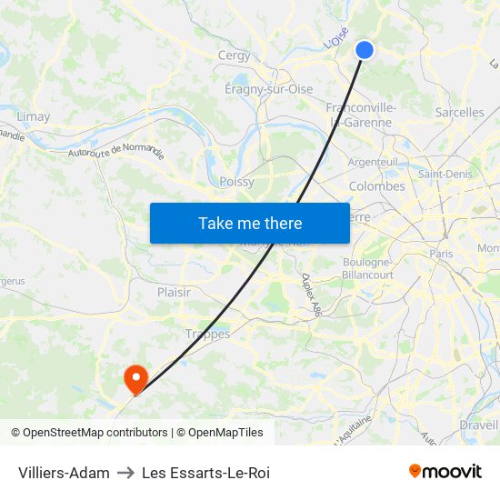 Villiers-Adam to Les Essarts-Le-Roi map