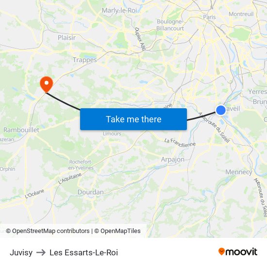 Juvisy to Les Essarts-Le-Roi map
