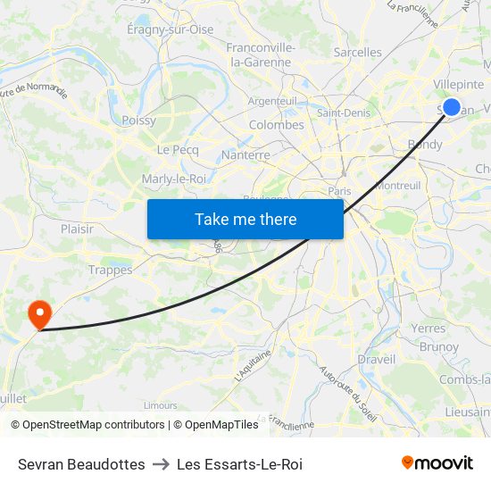 Sevran Beaudottes to Les Essarts-Le-Roi map