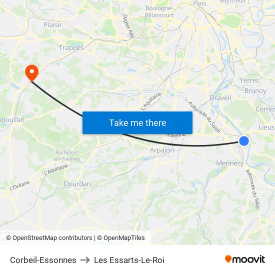 Corbeil-Essonnes to Les Essarts-Le-Roi map