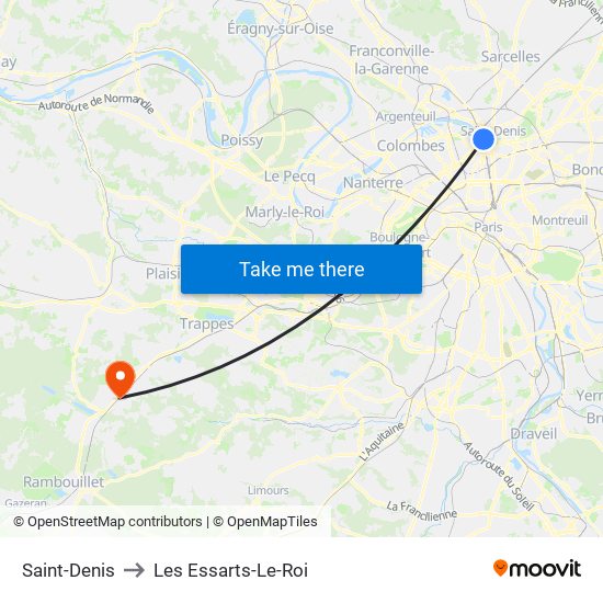 Saint-Denis to Les Essarts-Le-Roi map