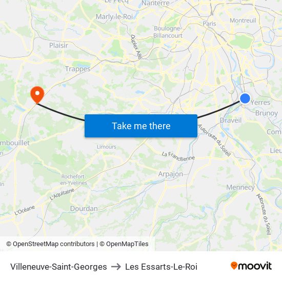 Villeneuve-Saint-Georges to Les Essarts-Le-Roi map