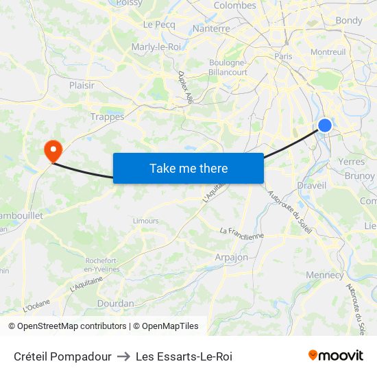 Créteil Pompadour to Les Essarts-Le-Roi map