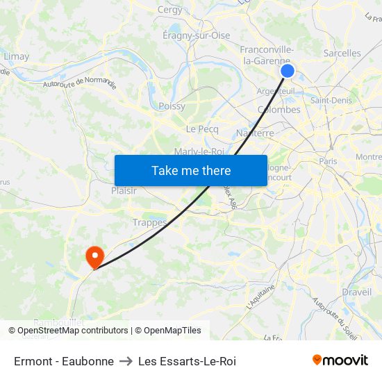 Ermont - Eaubonne to Les Essarts-Le-Roi map