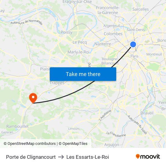 Porte de Clignancourt to Les Essarts-Le-Roi map