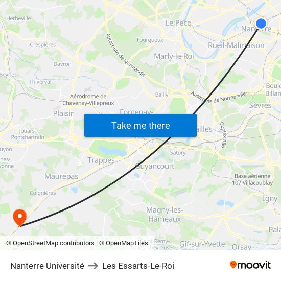 Nanterre Université to Les Essarts-Le-Roi map