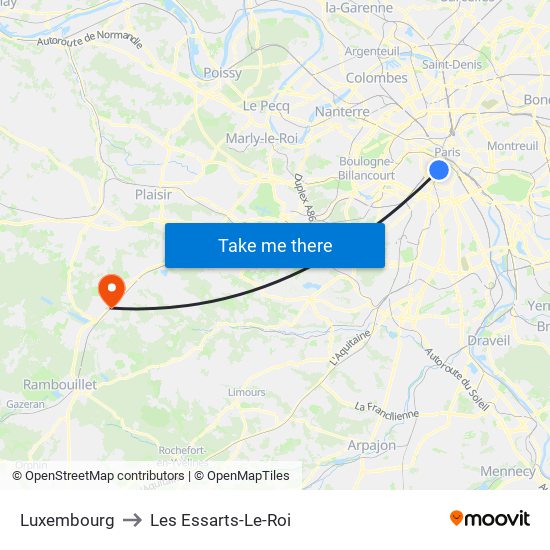 Luxembourg to Les Essarts-Le-Roi map