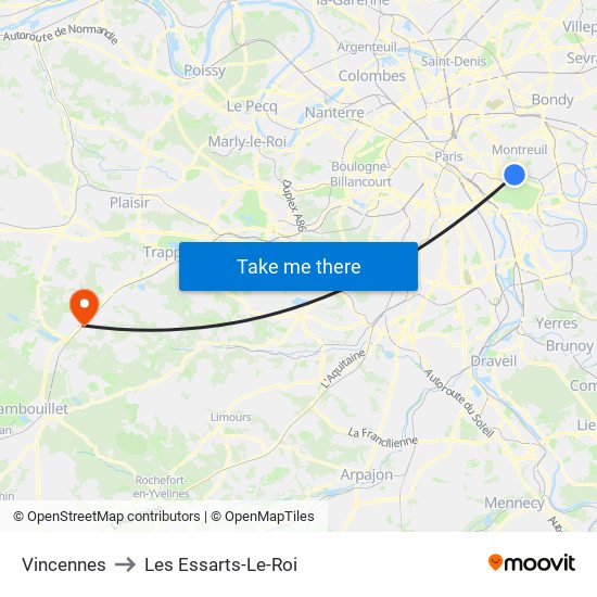 Vincennes to Les Essarts-Le-Roi map