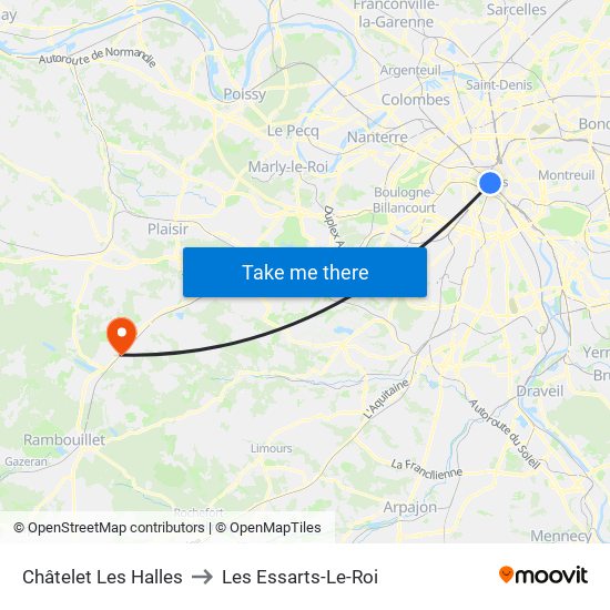 Châtelet Les Halles to Les Essarts-Le-Roi map
