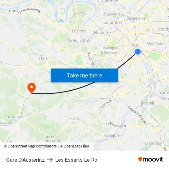 Gare D'Austerlitz to Les Essarts-Le-Roi map