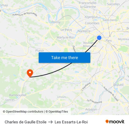 Charles de Gaulle Etoile to Les Essarts-Le-Roi map