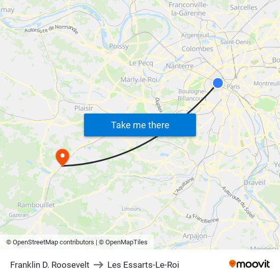 Franklin D. Roosevelt to Les Essarts-Le-Roi map