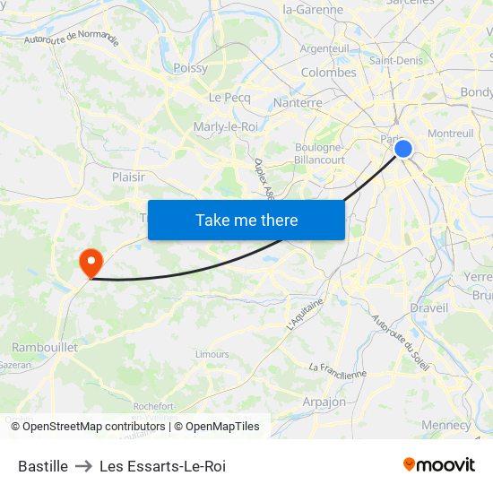 Bastille to Les Essarts-Le-Roi map