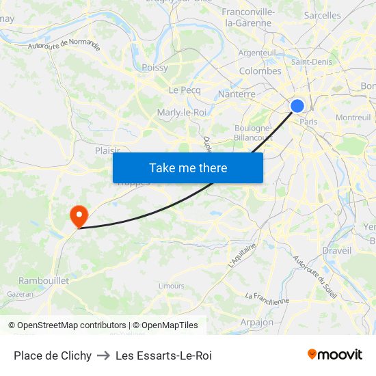 Place de Clichy to Les Essarts-Le-Roi map