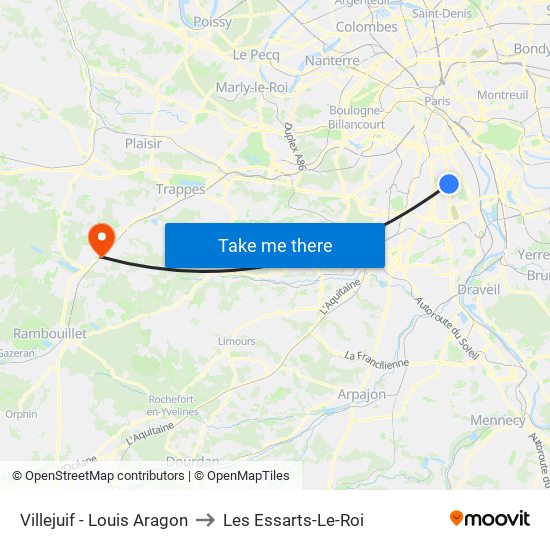 Villejuif - Louis Aragon to Les Essarts-Le-Roi map
