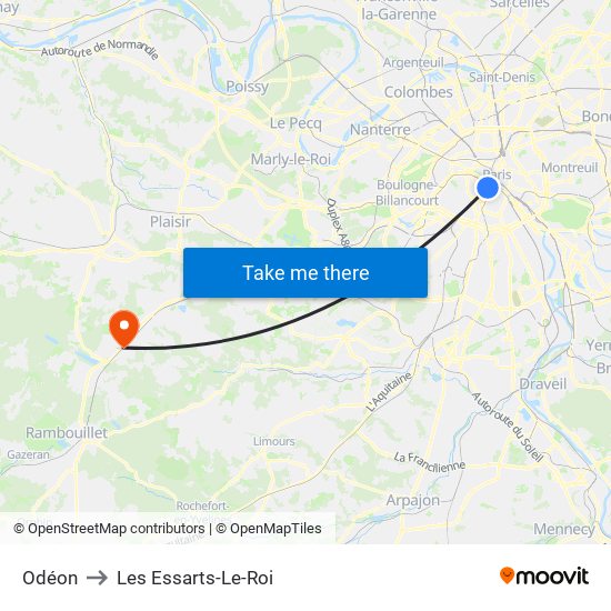 Odéon to Les Essarts-Le-Roi map