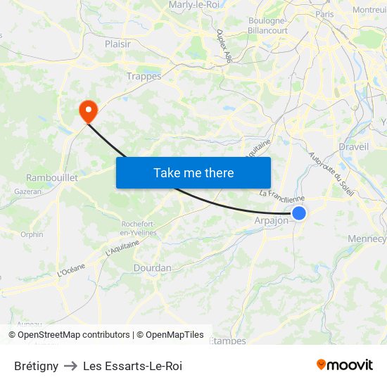 Brétigny to Les Essarts-Le-Roi map