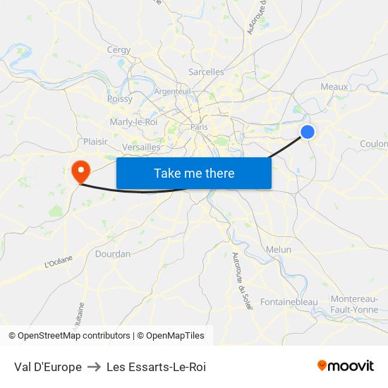 Val D'Europe to Les Essarts-Le-Roi map