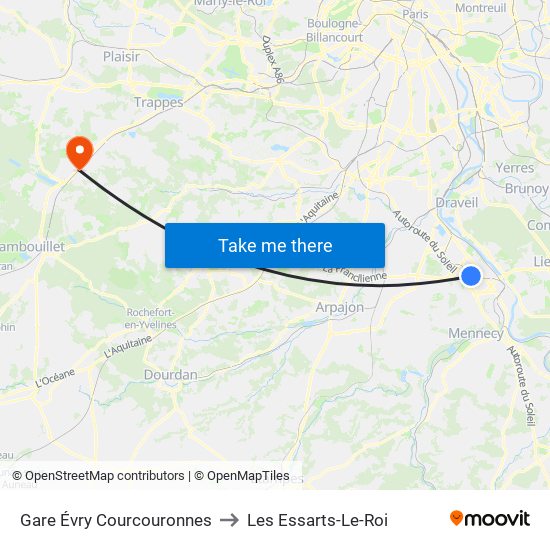 Gare Évry Courcouronnes to Les Essarts-Le-Roi map