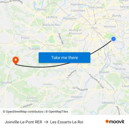 Joinville-Le-Pont RER to Les Essarts-Le-Roi map