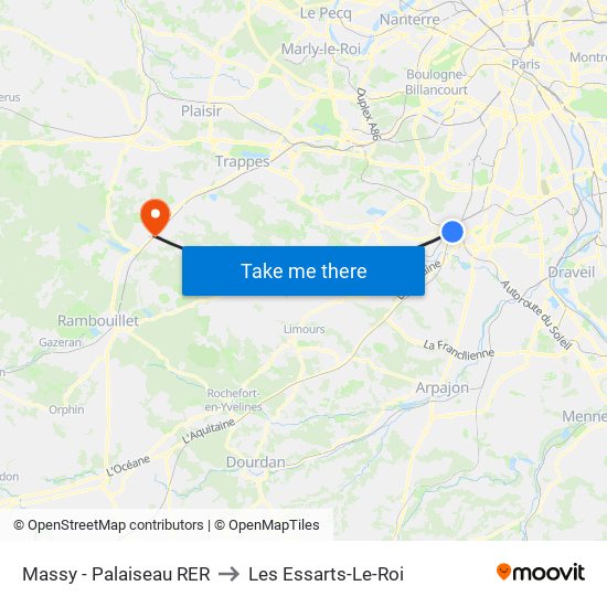 Massy - Palaiseau RER to Les Essarts-Le-Roi map