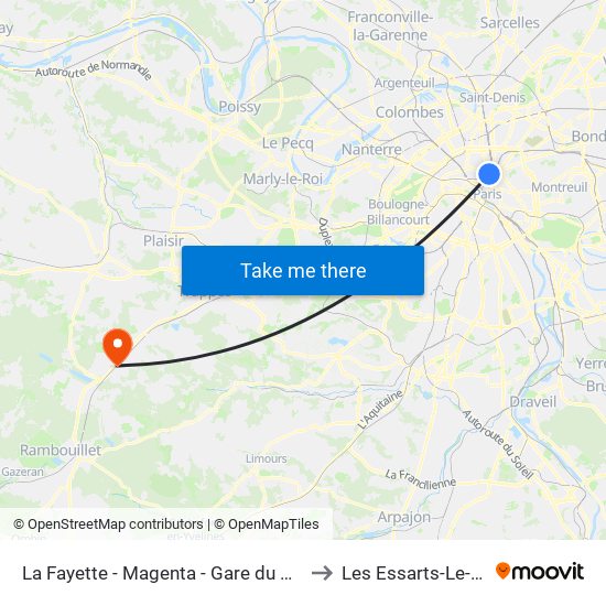 La Fayette - Magenta - Gare du Nord to Les Essarts-Le-Roi map
