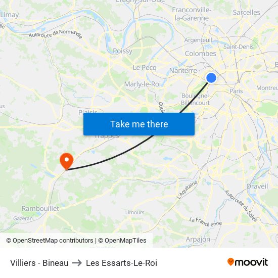 Villiers - Bineau to Les Essarts-Le-Roi map