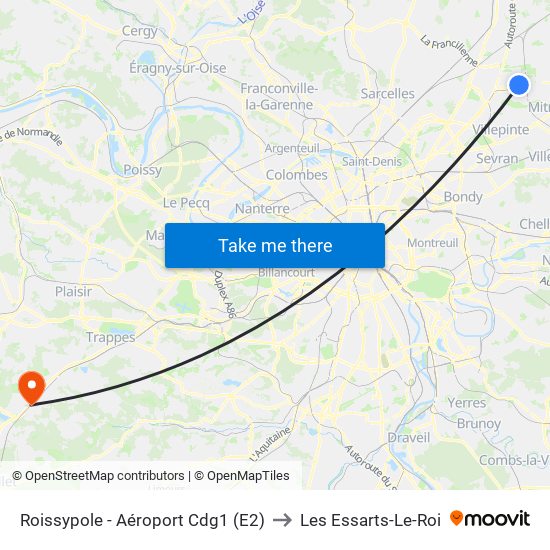 Roissypole - Aéroport Cdg1 (E2) to Les Essarts-Le-Roi map