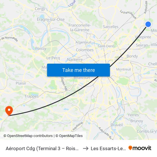 Aéroport Cdg (Terminal 3 – Roissypôle) to Les Essarts-Le-Roi map