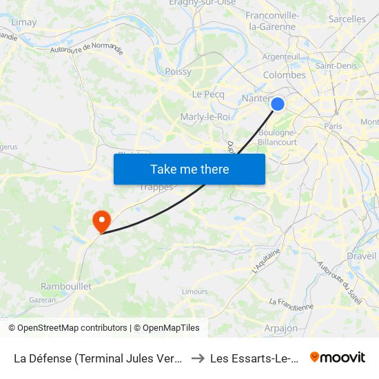 La Défense (Terminal Jules Verne) to Les Essarts-Le-Roi map