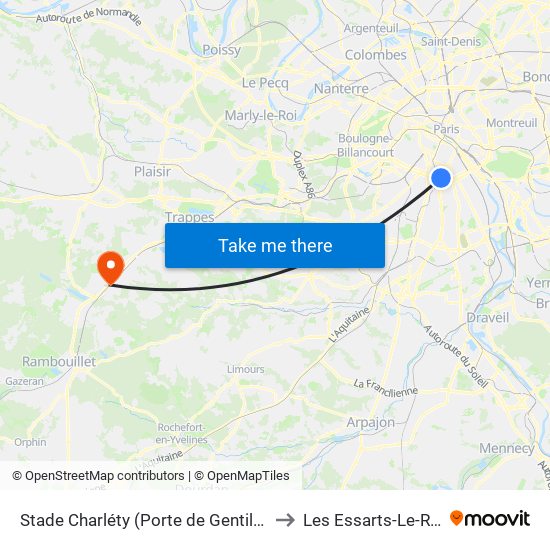Stade Charléty (Porte de Gentilly) to Les Essarts-Le-Roi map