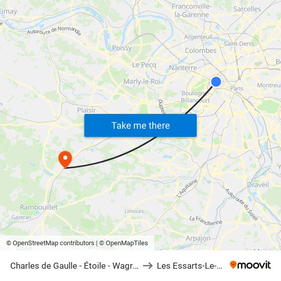 Charles de Gaulle - Étoile - Wagram to Les Essarts-Le-Roi map