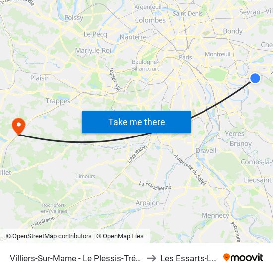 Villiers-Sur-Marne - Le Plessis-Trévise RER to Les Essarts-Le-Roi map