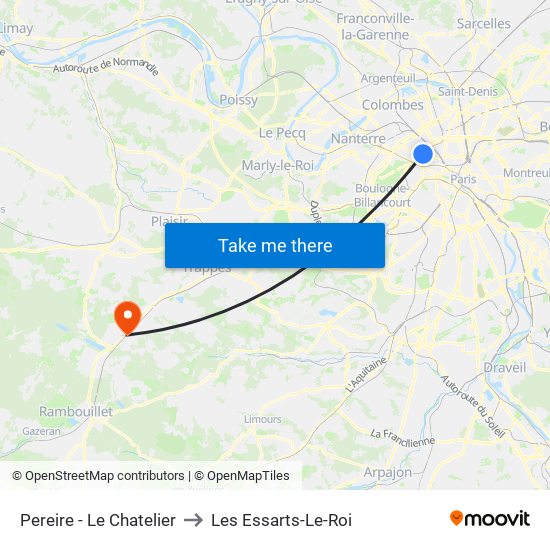 Pereire - Le Chatelier to Les Essarts-Le-Roi map