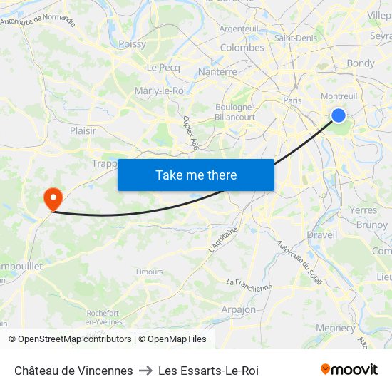 Château de Vincennes to Les Essarts-Le-Roi map