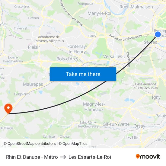 Rhin Et Danube - Métro to Les Essarts-Le-Roi map