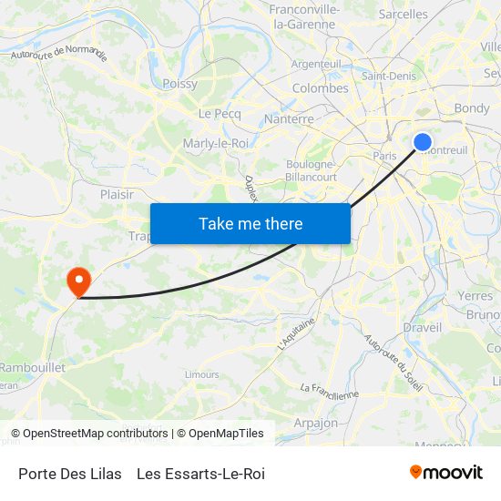 Porte Des Lilas to Les Essarts-Le-Roi map