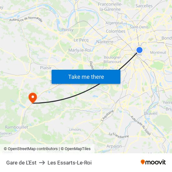 Gare de L'Est to Les Essarts-Le-Roi map