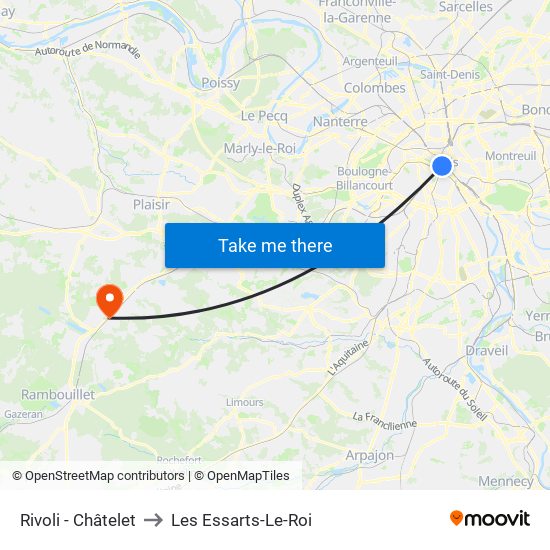 Rivoli - Châtelet to Les Essarts-Le-Roi map