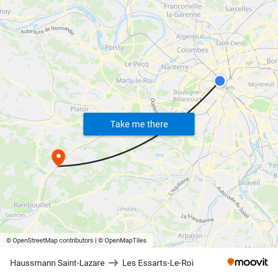 Haussmann Saint-Lazare to Les Essarts-Le-Roi map