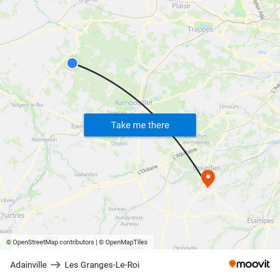 Adainville to Les Granges-Le-Roi map
