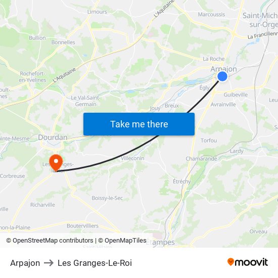Arpajon to Les Granges-Le-Roi map