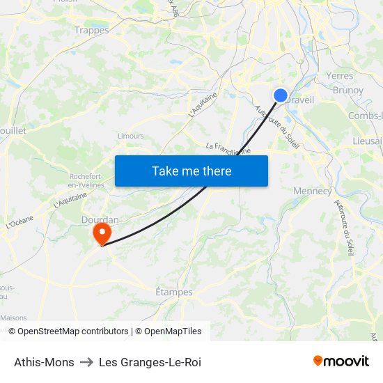 Athis-Mons to Les Granges-Le-Roi map