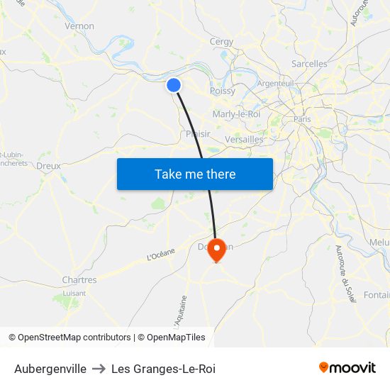 Aubergenville to Les Granges-Le-Roi map