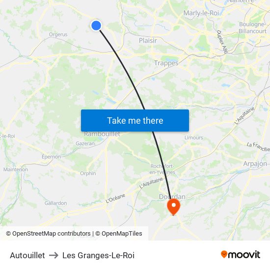 Autouillet to Les Granges-Le-Roi map