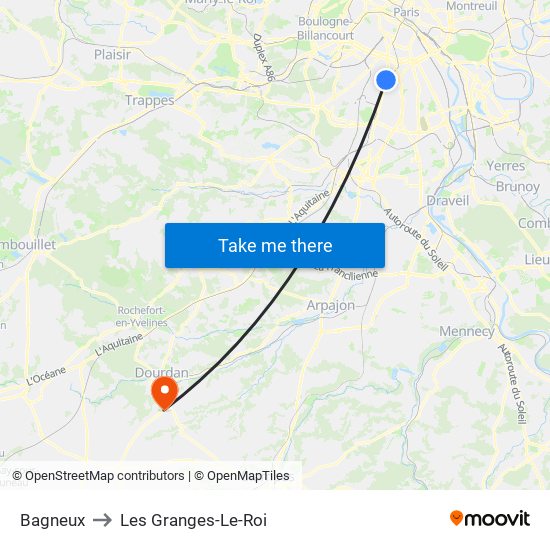 Bagneux to Les Granges-Le-Roi map