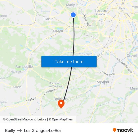 Bailly to Les Granges-Le-Roi map