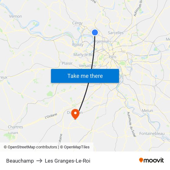 Beauchamp to Les Granges-Le-Roi map