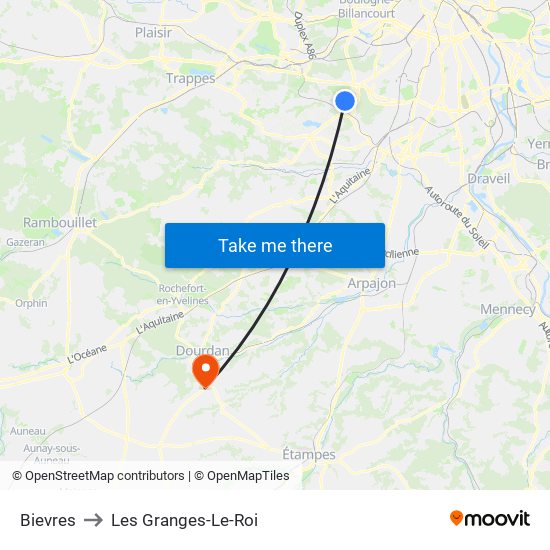 Bievres to Les Granges-Le-Roi map